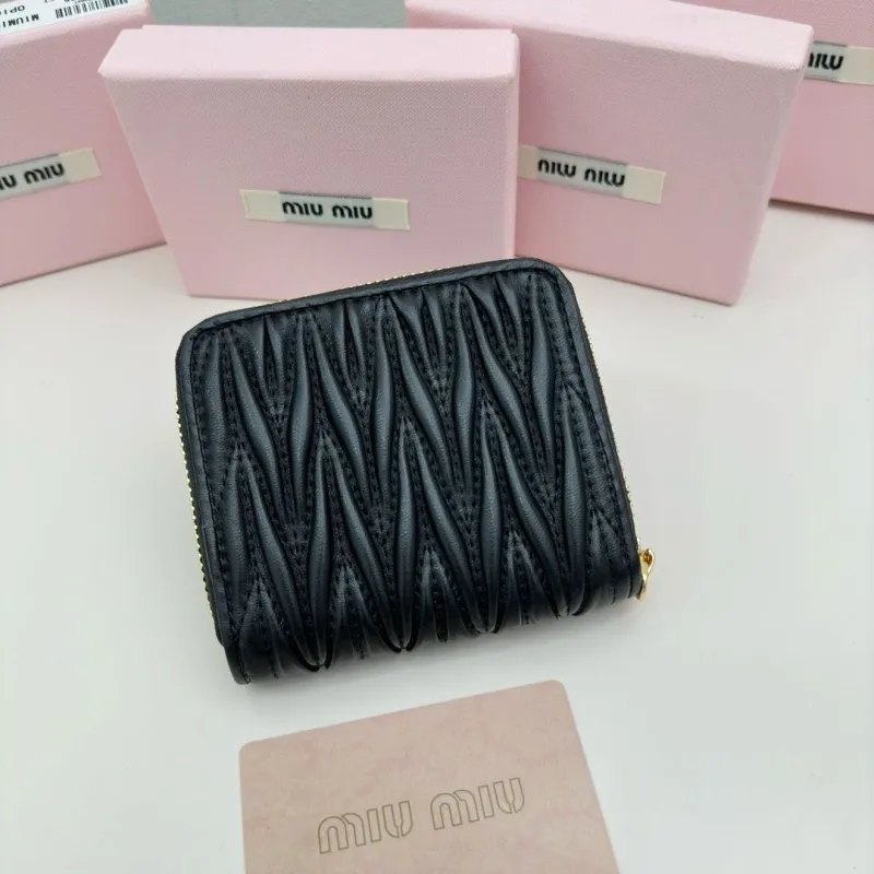 Miu Miu Black Matelassé Zip Wallet - Image 3