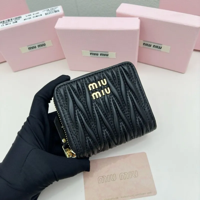 Miu Miu Black Matelassé Zip Wallet - Image 4
