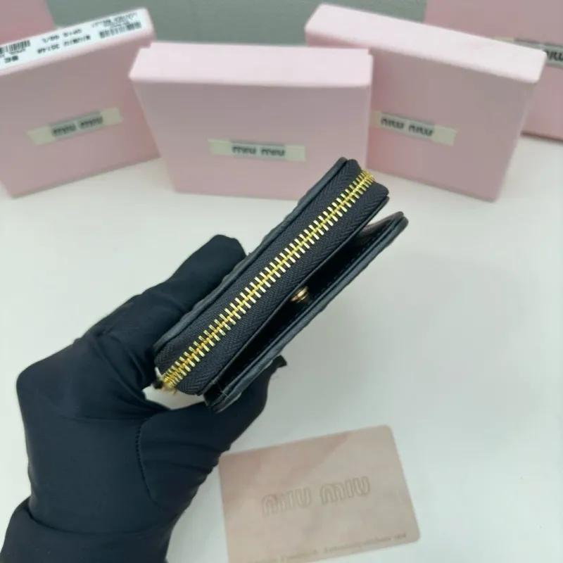 Miu Miu Black Matelassé Zip Wallet - Image 6