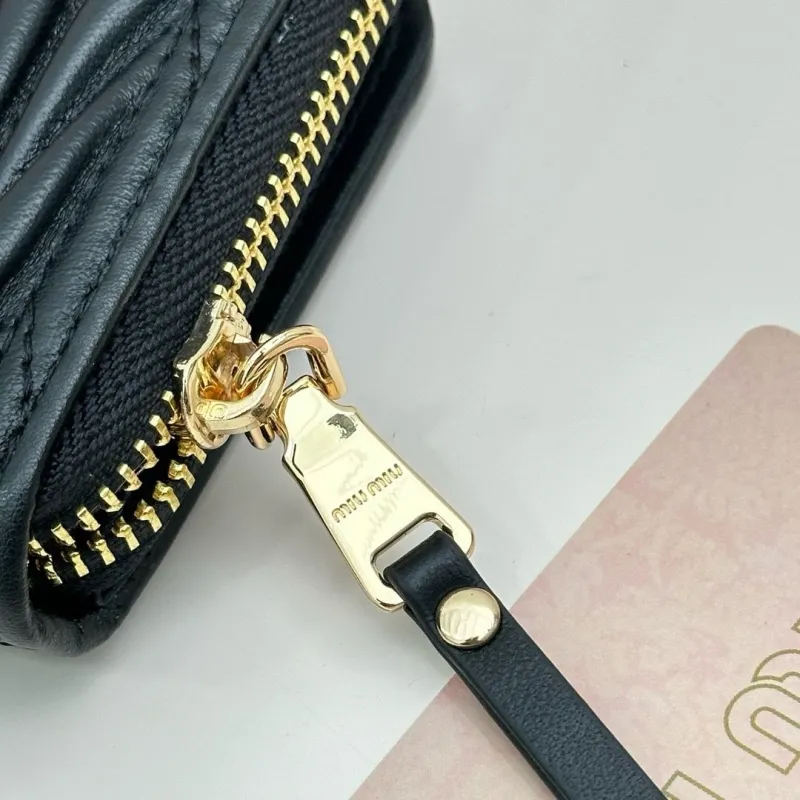 Miu Miu Black Matelassé Zip Wallet - Image 7