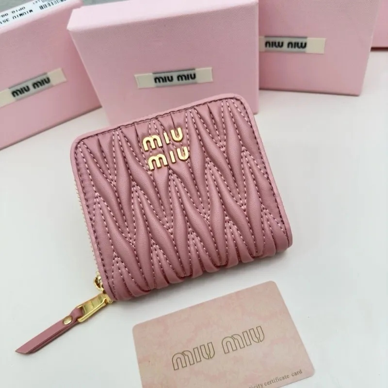 Miu Miu Pink Quilted Zip Wallet