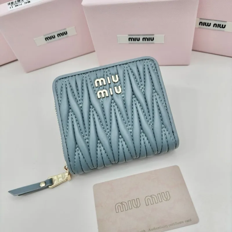 Miu Miu Light Blue Quilted Zip Wallet