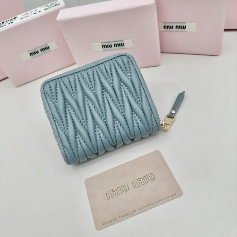 Miu Miu Light Blue Quilted Zip Wallet - Image 3