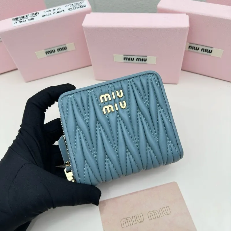 Miu Miu Light Blue Quilted Zip Wallet - Image 9