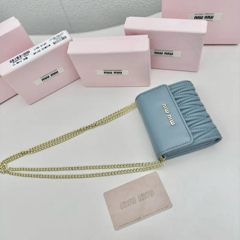 Miu Miu Light Blue Chain Wallet Bag - Image 4