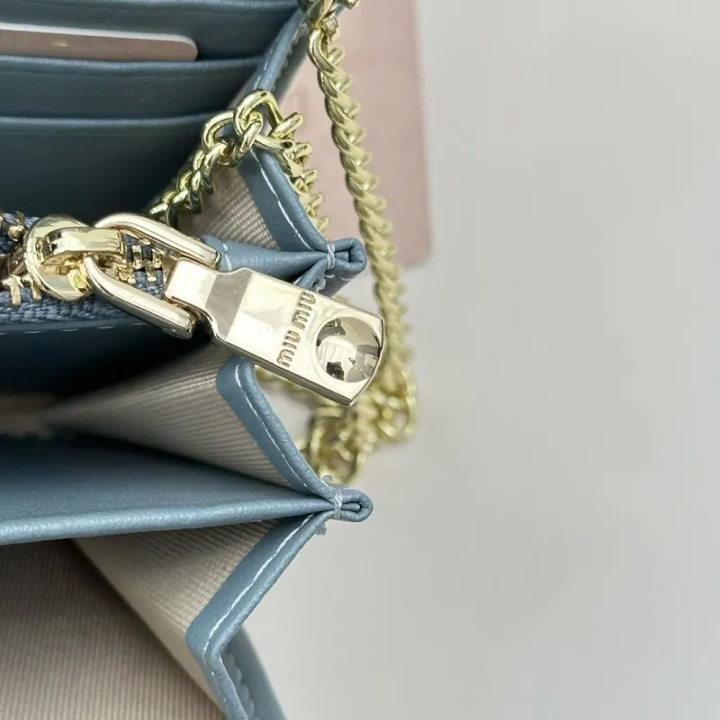 Miu Miu Light Blue Chain Wallet Bag - Image 9