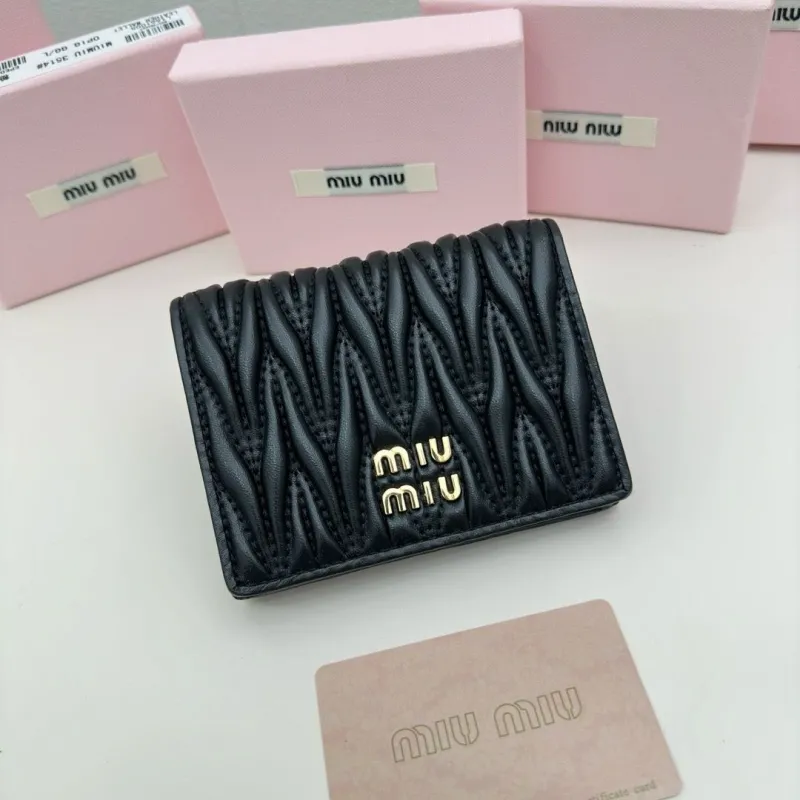Miu Miu Black Matelassé Compact Wallet