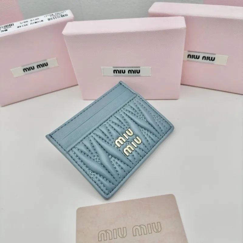 Miu Miu Light Blue Quilted Card Holder - Image 3