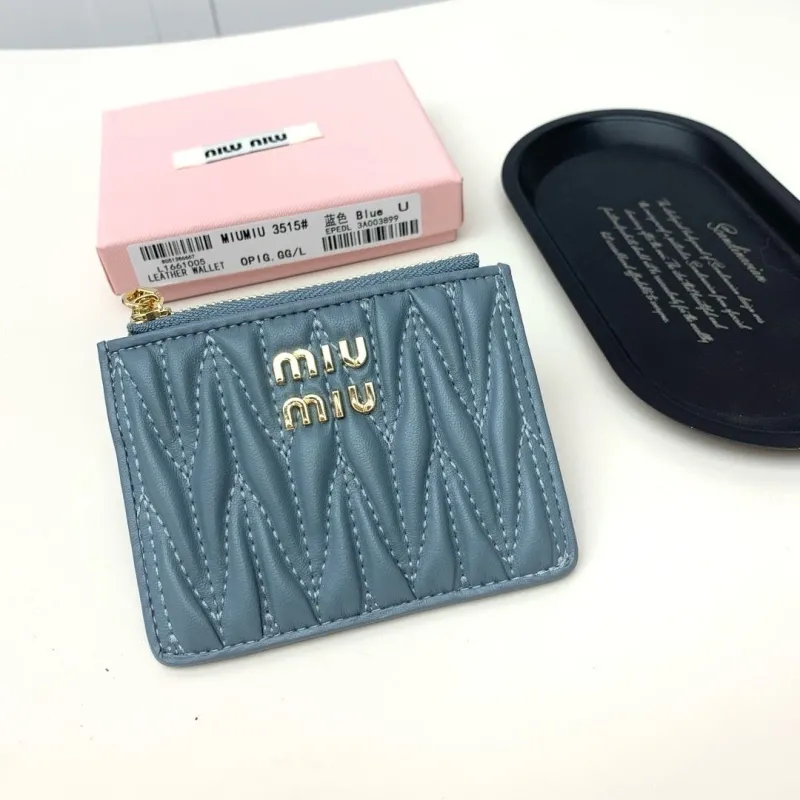 MIUMIU 3515 Blue Leather Zip Card Wallet