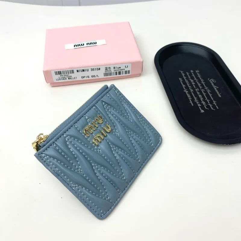 MIUMIU 3515 Blue Leather Zip Card Wallet - Image 3