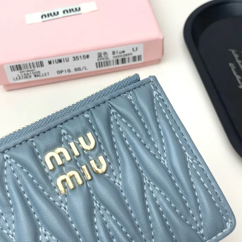 MIUMIU 3515 Blue Leather Zip Card Wallet - Image 4