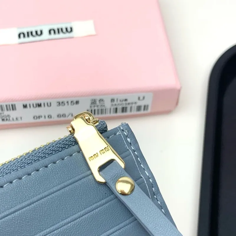 MIUMIU 3515 Blue Leather Zip Card Wallet - Image 6