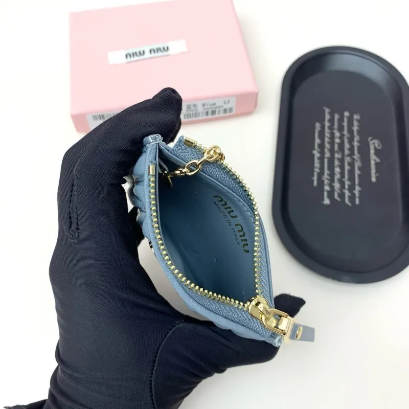 MIUMIU 3515 Blue Leather Zip Card Wallet - Image 8
