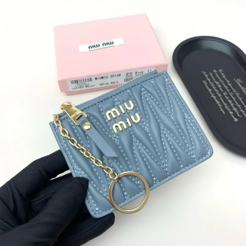 MIUMIU 3515 Blue Leather Zip Card Wallet - Image 9