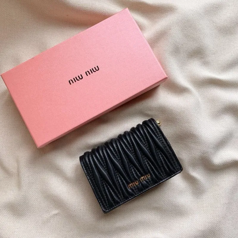 MIU MIU Black Matelassé Compact Wallet