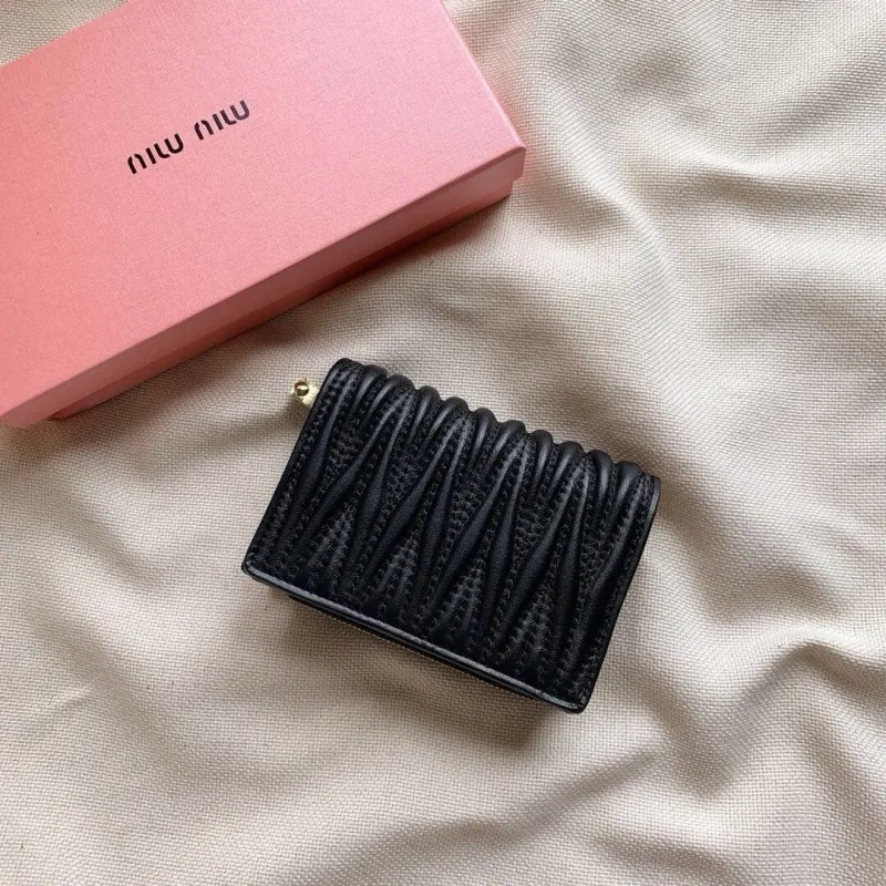 MIU MIU Black Matelassé Compact Wallet - Image 3