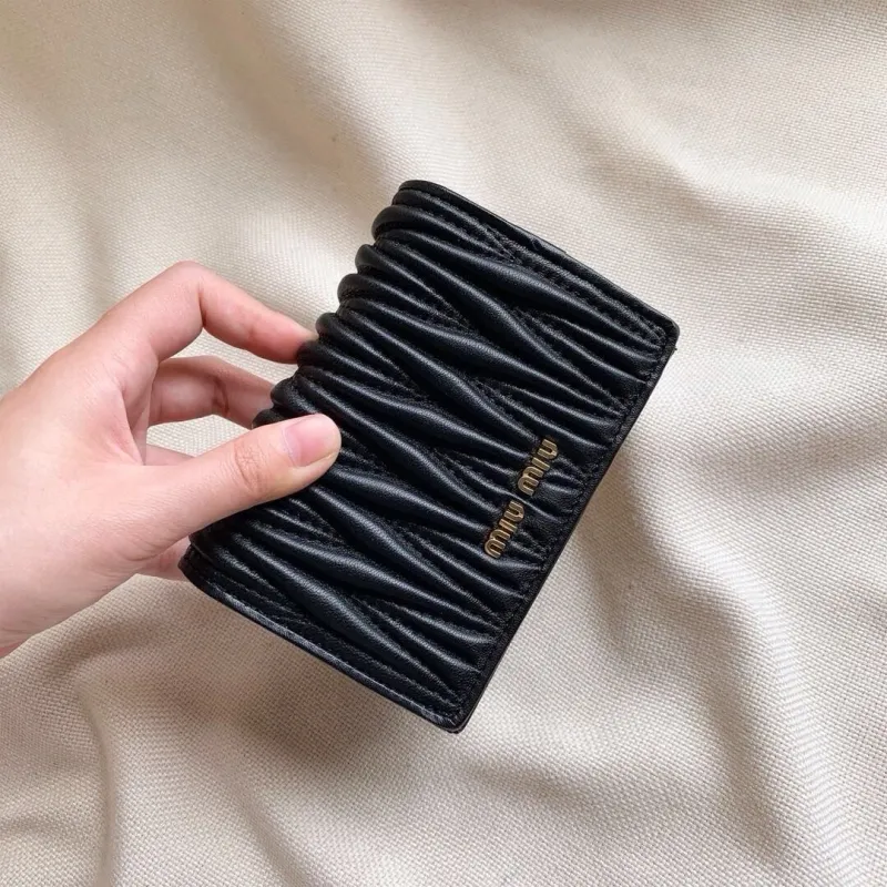 MIU MIU Black Matelassé Compact Wallet - Image 4