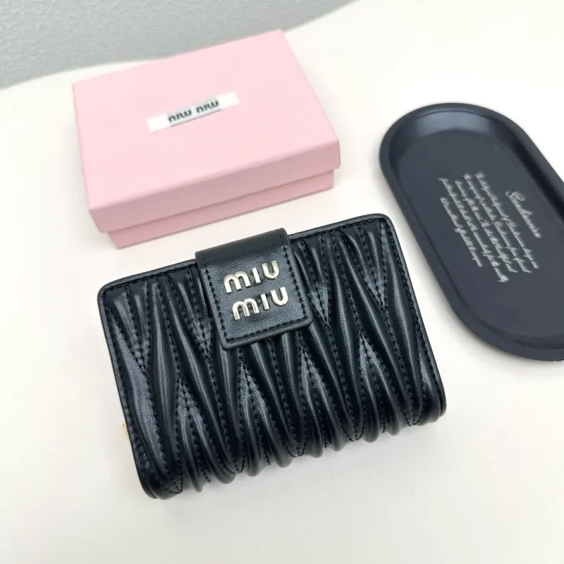 MIU MIU Black Matelasse Compact Wallet