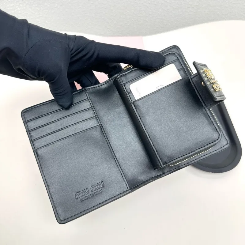 MIU MIU Black Matelasse Compact Wallet - Image 8