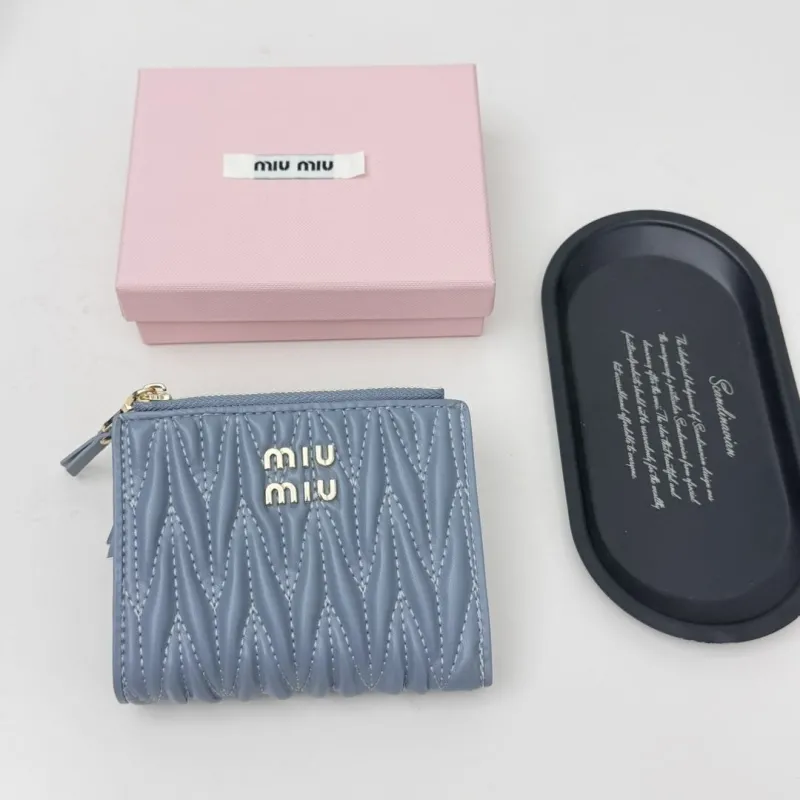 Miu Miu Light Blue Quilted Zip Wallet