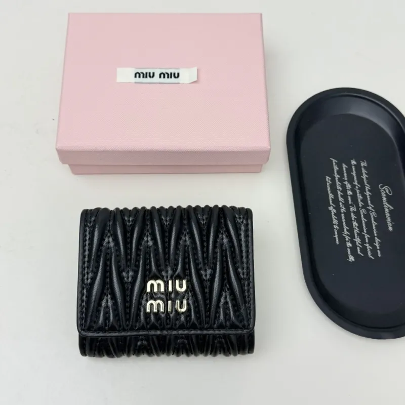Miu Miu Black Quilted Leather Compact Wallet