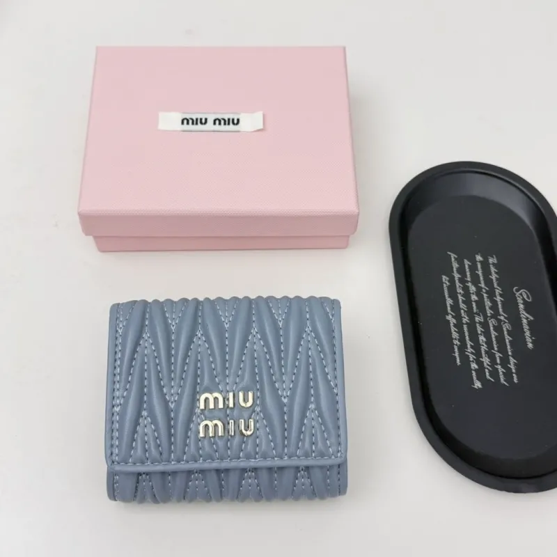 Miu Miu Light Blue Quilted Leather Wallet