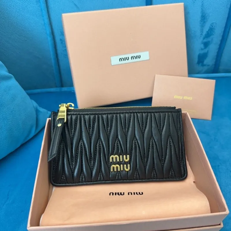 Miu Miu Black Quilted Zip Card Wallet