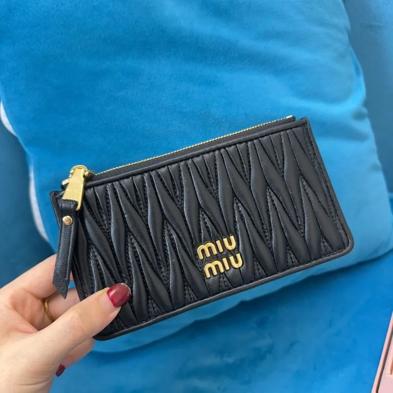 Miu Miu Black Quilted Zip Card Wallet - Image 3