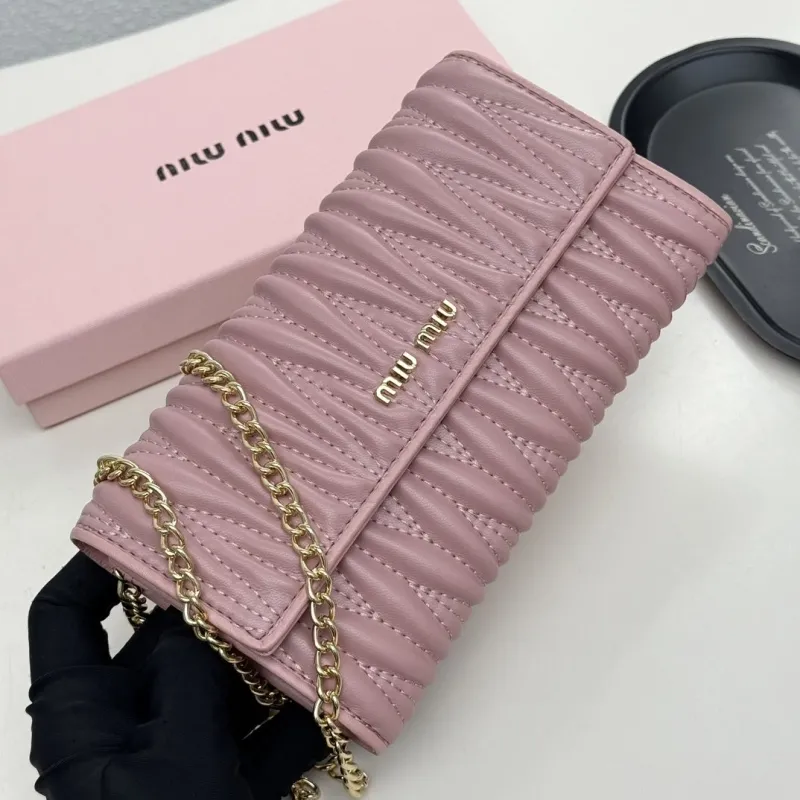 Miu Miu Pink Quilted Chain Wallet Bag - Image 3