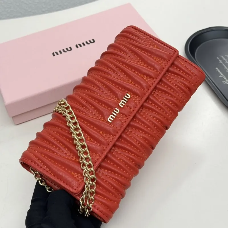 Miu Miu Red Quilted Chain Wallet - Image 3