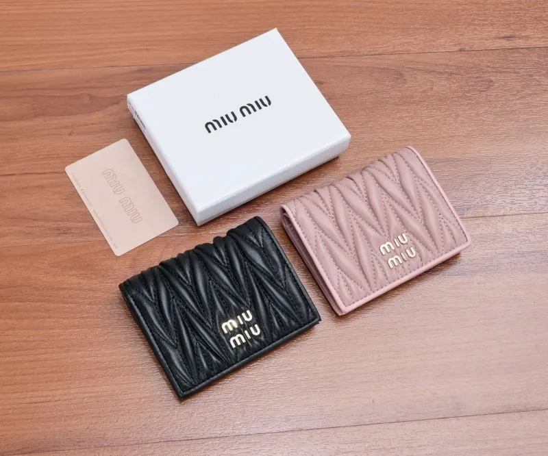 Miu Miu Quilted Leather Bifold Wallets Black and Pink