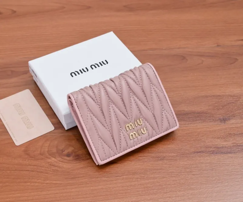 Alternative view of Miu Miu Quilted Leather Bifold Wallets Black and Pink