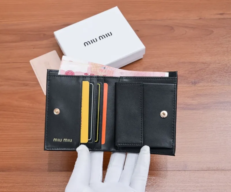 Miu Miu Quilted Leather Bifold Wallets Black and Pink - Image 8