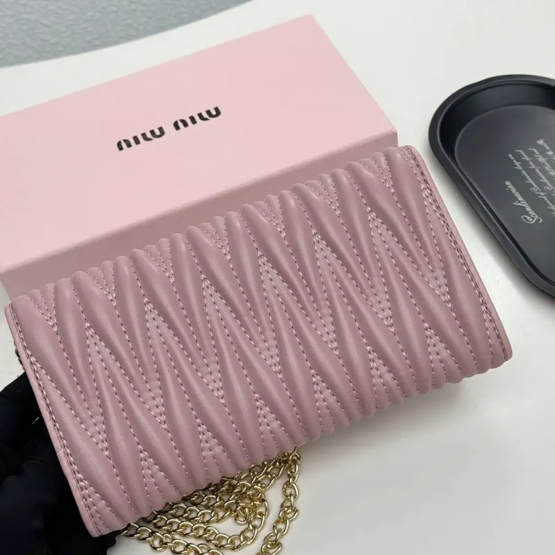 Miu Miu Pink Quilted Chain Wallet Bag - Image 4
