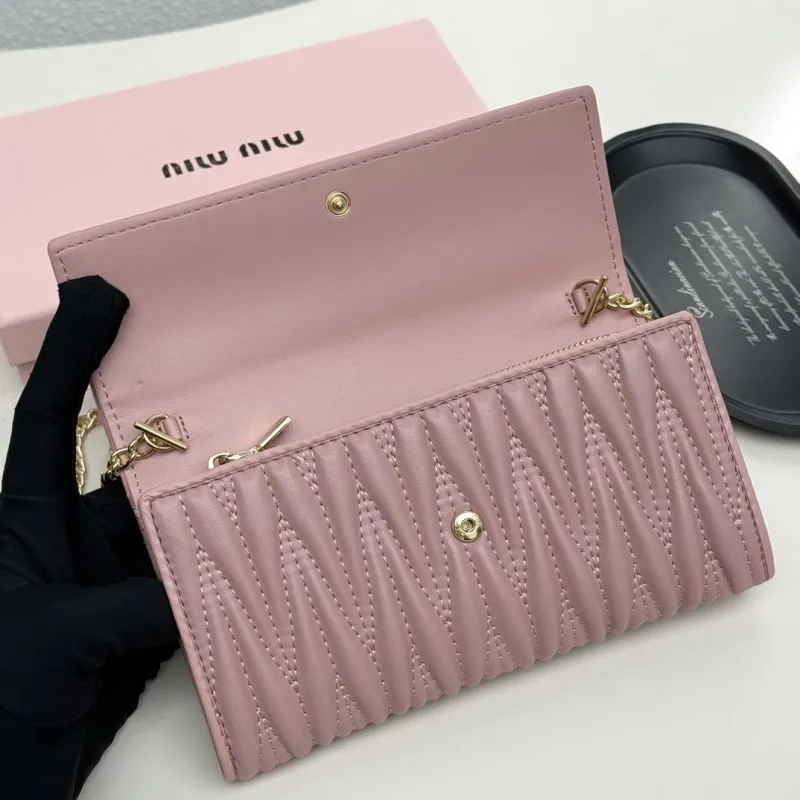 Miu Miu Pink Quilted Chain Wallet Bag - Image 7