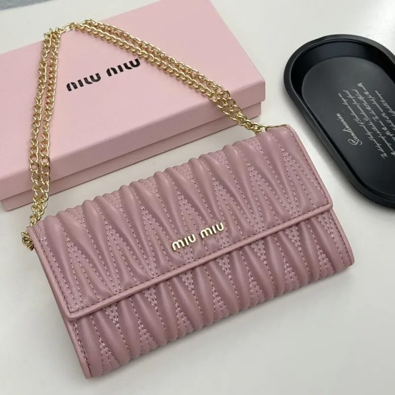 Miu Miu Pink Quilted Chain Wallet Bag - Image 9