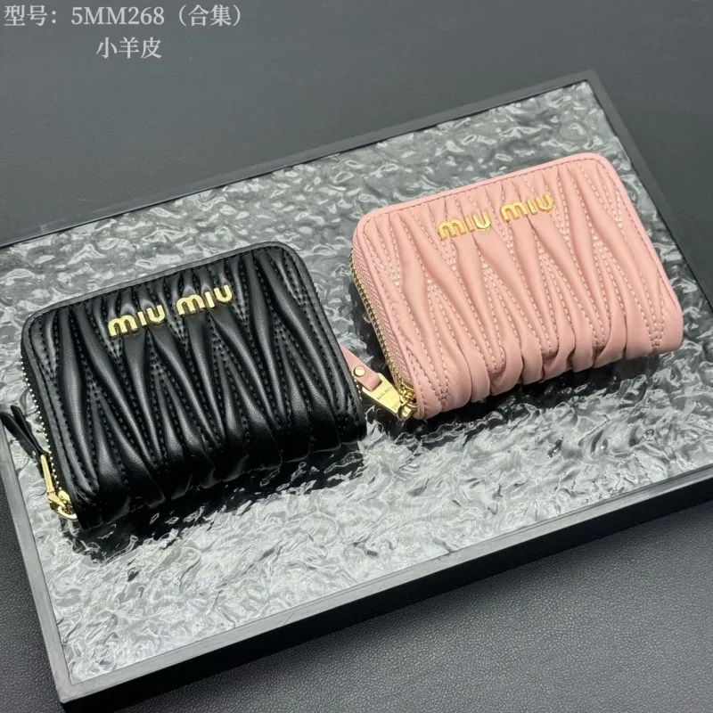 Miu Miu 5MM268 Lambskin Zip Wallet Pink Black - Image 3