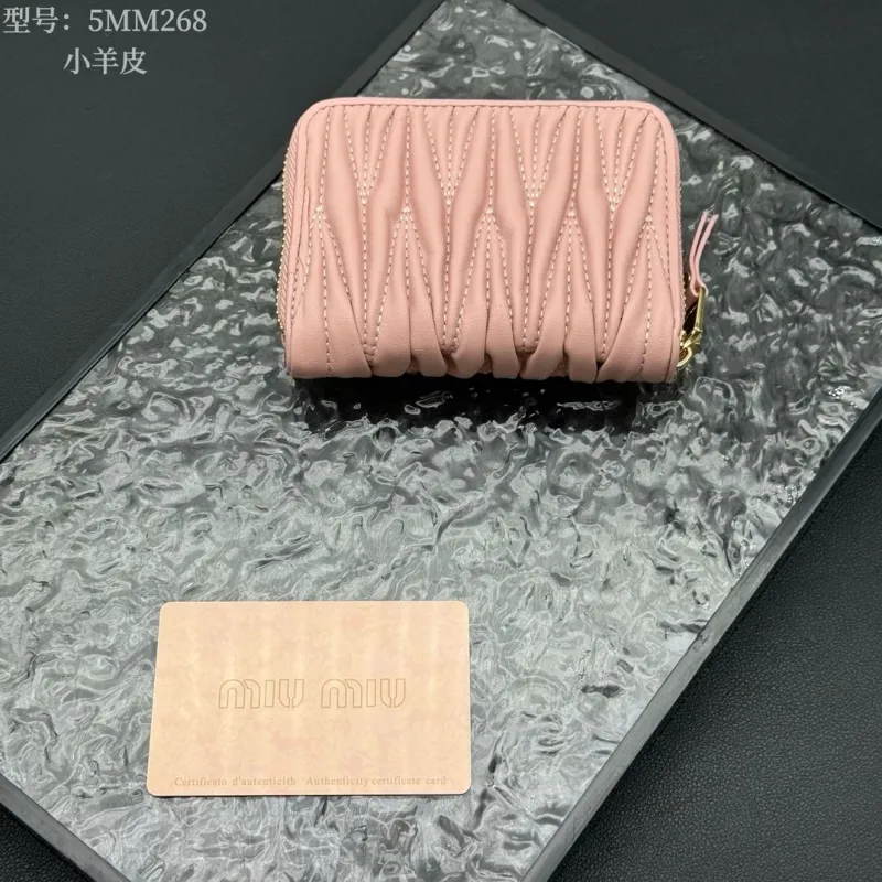 Miu Miu 5MM268 Lambskin Zip Wallet Pink Black - Image 4