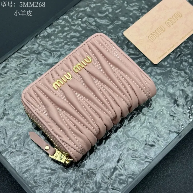 Miu Miu 5MM268 Lambskin Zip Wallet Pink Black - Image 5