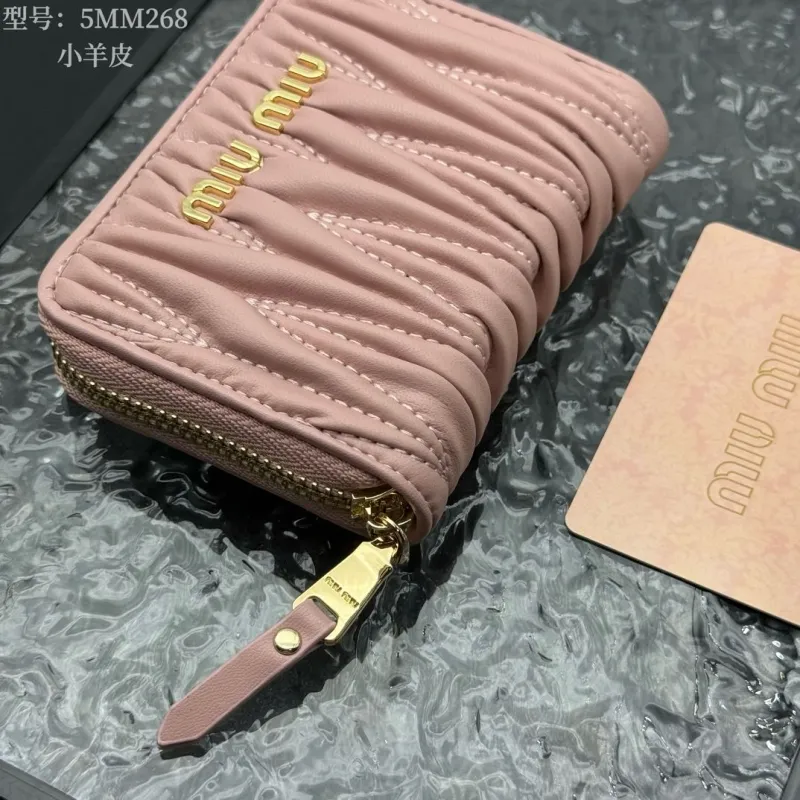 Miu Miu 5MM268 Lambskin Zip Wallet Pink Black - Image 6