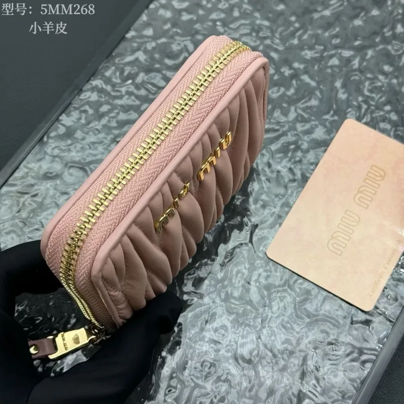 Miu Miu 5MM268 Lambskin Zip Wallet Pink Black - Image 7