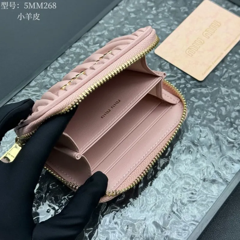 Miu Miu 5MM268 Lambskin Zip Wallet Pink Black - Image 8