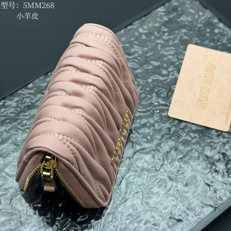 Miu Miu 5MM268 Lambskin Zip Wallet Pink Black - Image 10