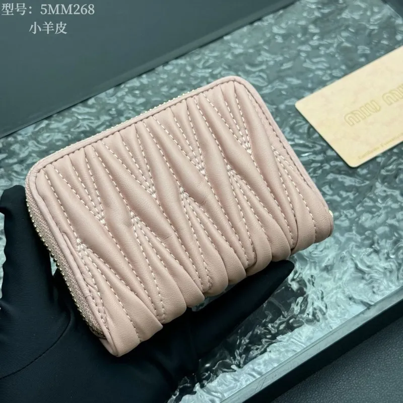 Miu Miu 5MM268 Lambskin Zip Wallet Pink Black - Image 11