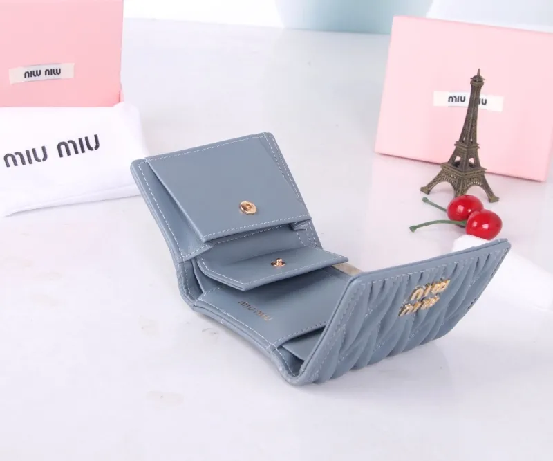 MIU MIU Blue Quilted Small Wallet - Image 9