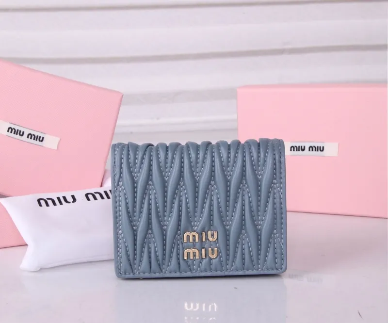MIU MIU Blue Matelasse Leather Wallet