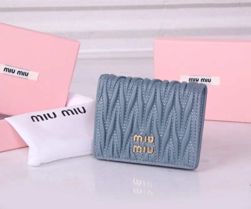 Alternative view of MIU MIU Blue Matelasse Leather Wallet