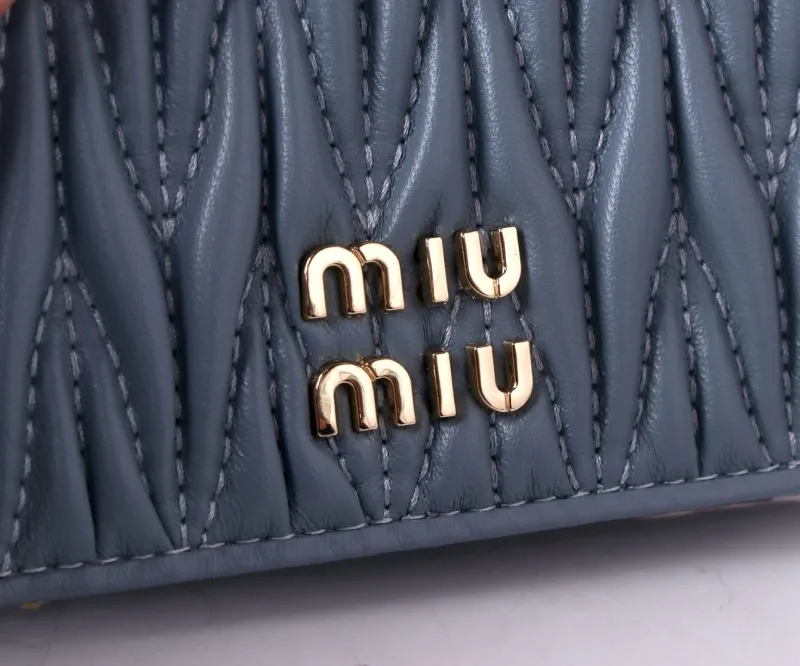 MIU MIU Blue Matelasse Leather Wallet - Image 3