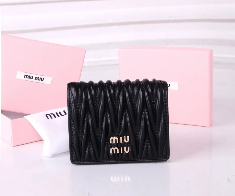 Miu Miu Black Pleated Leather Wallet