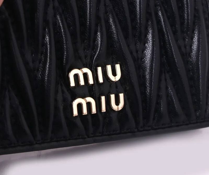 Miu Miu Black Pleated Leather Wallet - Image 3